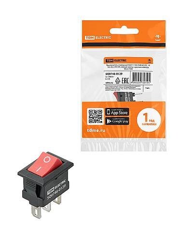 Картинка TDM KCD11-102 250В AC/DC, 1P, 3А, (3с), ON-ON, черный корпус, красная клавиша, Micro (SQ0746-0129) в интернет-магазине Форум Электро в Москве