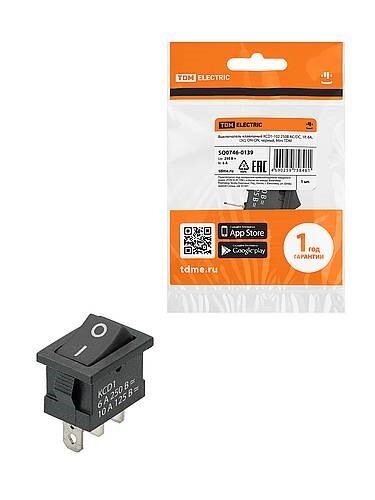 Картинка TDM KCD1-102 250В AC/DC, 1P, 6А, (3с), ON-ON, черный, Mini (SQ0746-0139) в интернет-магазине Форум Электро в Москве