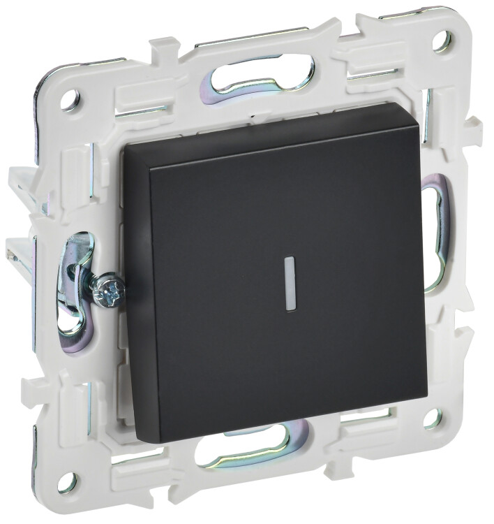 Картинка IEK SKANDY Черный Выключатель 1-клавишный проходной с индикацией 10А SK-V08Bl (SK-V12-1-10-K02) в интернет-магазине Форум Электро в Москве