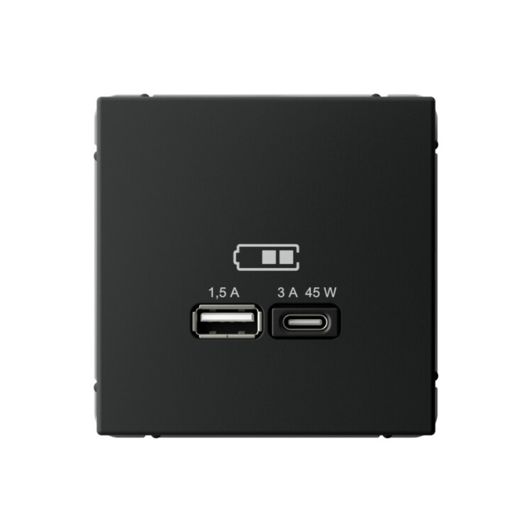 Картинка ARTGALLERY USB РОЗЕТКА A + тип-C 45Вт высокоскор.заряд. QC, PD, механизм, КАРБОН (GAL001029) в интернет-магазине Форум Электро в Москве