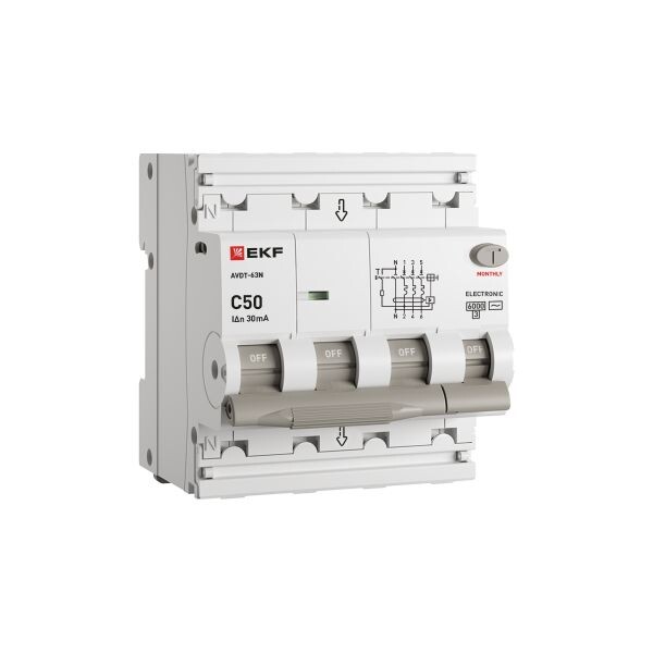 EKF PROxima Автоматический выключатель дифференциального тока АВДТ-63N 3P+N 50А 30мА характеристика C тип AC электронный 6кА. (D63N46E50C30) превью в интернет-магазине электрики Форум Электро в Москве