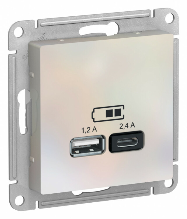 Картинка Systeme Electric AtlasDesign Жемчуг USB A+С, 5В/2,4А, 2х5В/1,2А, механизм (ATN000439) в интернет-магазине Форум Электро в Москве