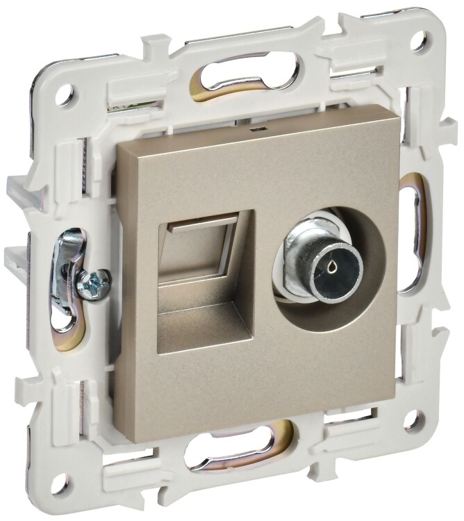 IEK SKANDY Шампань Розетка двойная TV+RJ45 кат.6E SK-A15Sh (SK-AK20-2-K37) превью в интернет-магазине электрики Форум Электро в Москве