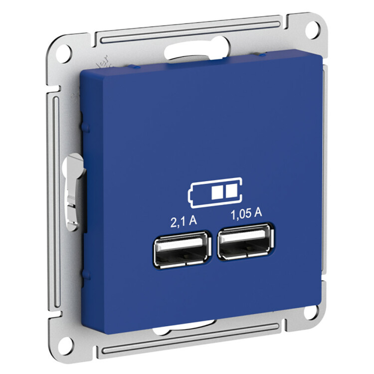 Картинка Systeme Electric AtlasDesign Аквамарин Розетка USB A+A, 5В/2,1 А, 2х5В/1,05 А, механизм (ATN001133) в интернет-магазине Форум Электро в Москве