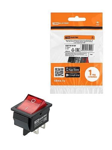 Картинка TDM KCD4-201N 250В AC/DC, 2P, 16А, (4с), ON-OFF черный корпус, красная клавиша с LED подсветкой (SQ0746-0160) в интернет-магазине Форум Электро в Москве