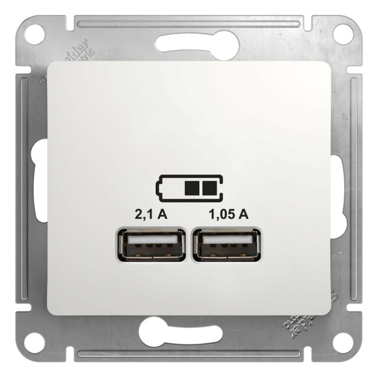 Картинка Systeme Electric Glossa Бел Розетка USB 5В/2,1А, 2х5В/1,05А (GSL000133) в интернет-магазине Форум Электро в Москве