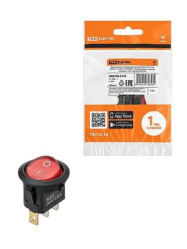 Картинка TDM KCD2-101N 12В AC/DC, 1P, 20А, (3с), ON-OFF, черный корпус, красная клавиша с LED подсв. (SQ0746-0143) в интернет-магазине Форум Электро в Москве