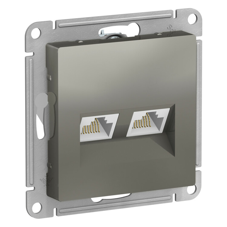 Картинка Systeme Electric AtlasDesign Сталь Розетка двойная компьютерная RJ45+RJ45, кат.5E, механизм (ATN000985) в интернет-магазине Форум Электро в Москве