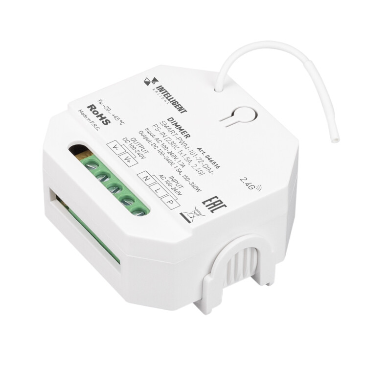Arlight INTELLIGENT Диммер SMART-PWM-101-72-DIM-PS-IN (230V, 1x1.5A, 2.4G) (IARL, IP20 Пластик, 5 лет) (046516) превью в интернет-магазине электрики Форум Электро в Москве