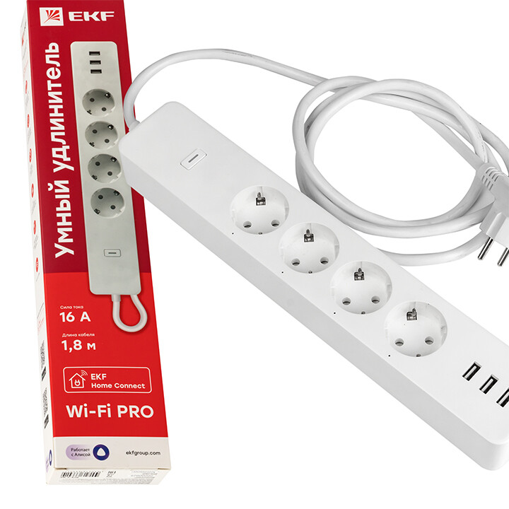 Картинка EKF PROxima Умный удлинитель Connect PRO Wi-Fi c USB (RCE-2-WF) в интернет-магазине Форум Электро в Москве