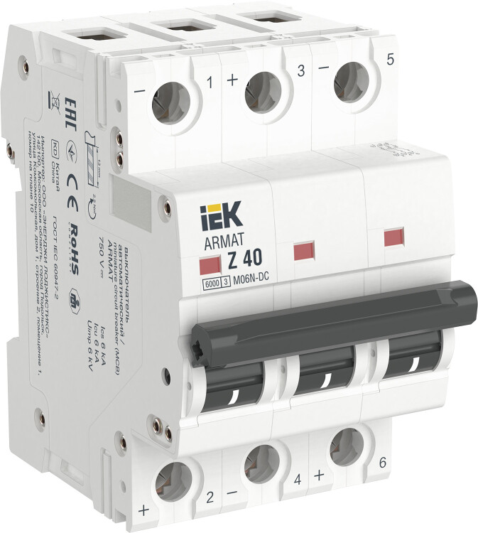 IEK ARMAT Авт. выкл. M06N-DC 3P Z 40А (AR-M06N-3-Z040DC) превью в интернет-магазине электрики Форум Электро в Москве