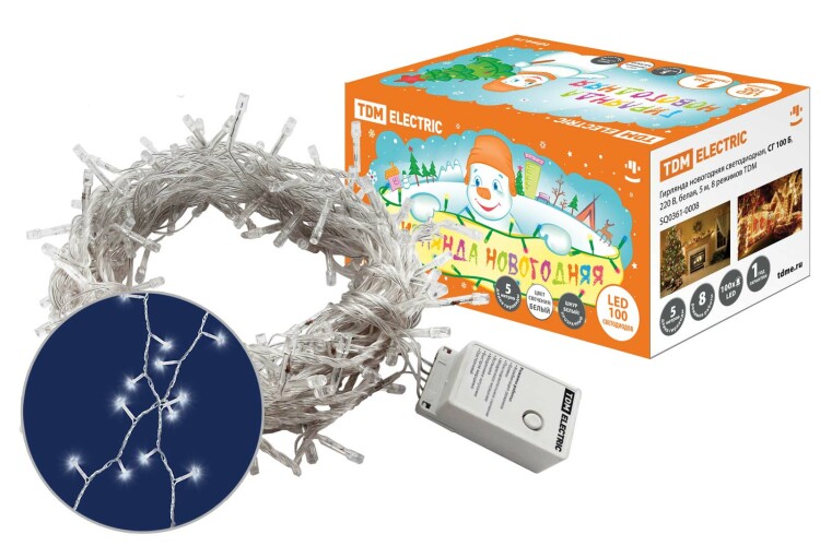 Гирлянда (LED), СГ 100 Б, 220 В, белая, 5 м, 8 режимов TDM (SQ0361-0008) превью в интернет-магазине электрики Форум Электро в Москве