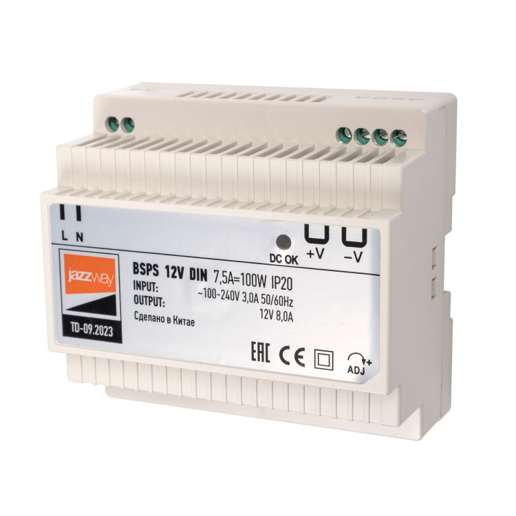 Jazzway BSPS DIN 12V 7.5A=100w PL IP20 3г.гар (.5049987) превью в интернет-магазине электрики Форум Электро в Москве