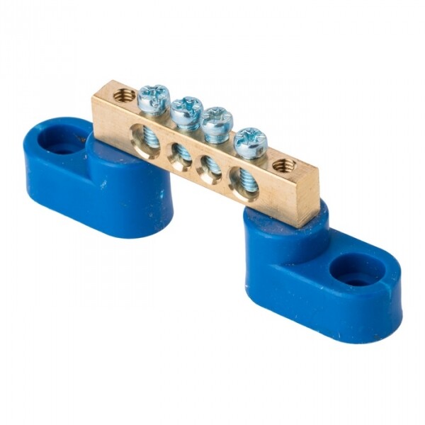 EKF Шина "0" N (6x9мм) 4 отверстия латунь 2 синих угловых изолятора PROxima (sn0-2-63-04) превью в интернет-магазине электрики Форум Электро в Москве