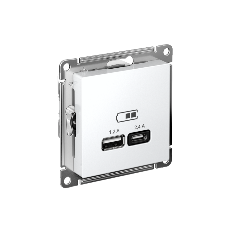 Картинка Systeme Electric AtlasDesign Белый USB A+С, 5В/2,4 А, 2х5В/1,2 А, механизм (ATN000139) в интернет-магазине Форум Электро в Москве
