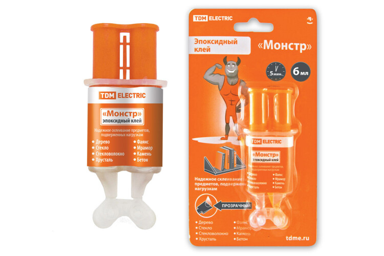 TDM Клей эпоксидный "Монстр", прозрачный, шприц, 6 мл (SQ0542-0006) превью в интернет-магазине электрики Форум Электро в Москве