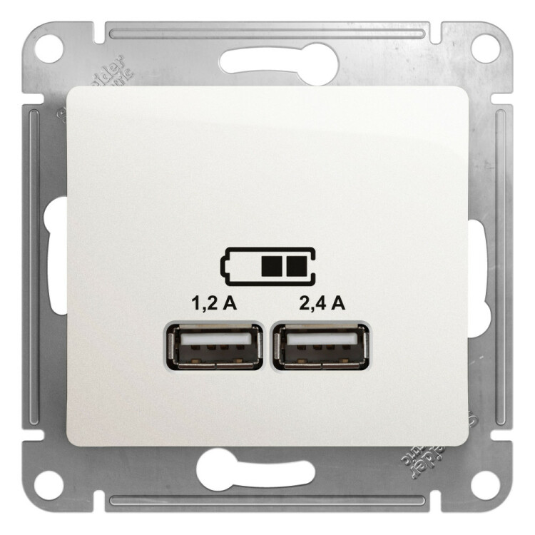 Картинка Systeme Electric Glossa Перламутр USB Розетка A+С, 5В/2,4А, 2х5В/1,2 А (GSL000639) в интернет-магазине Форум Электро в Москве