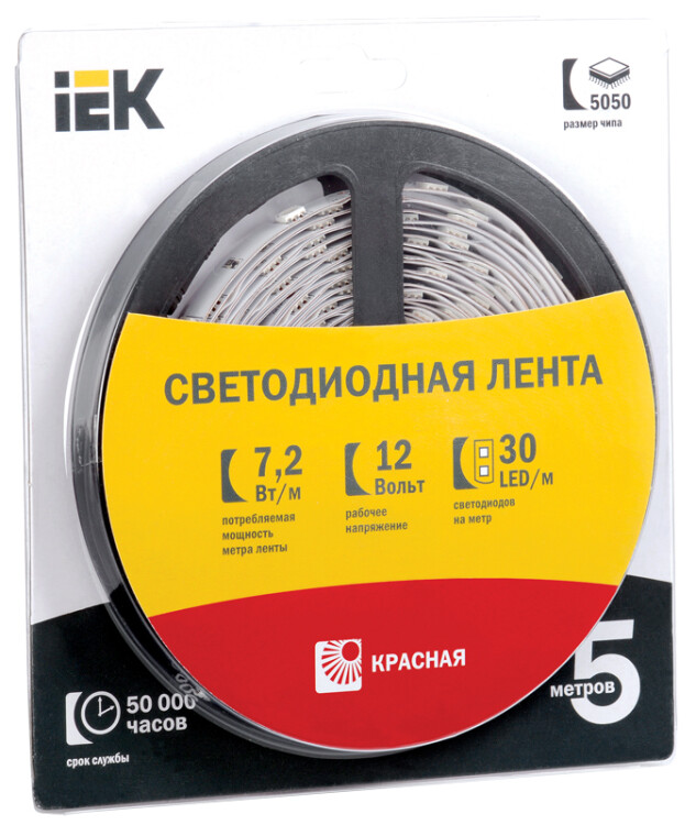 Лента LED 5м  блистер  LSR-5050R30-7,2-IP20-12V красный цвет IEK (LSR2-6-030-20-1-05) превью в интернет-магазине электрики Форум Электро в Москве