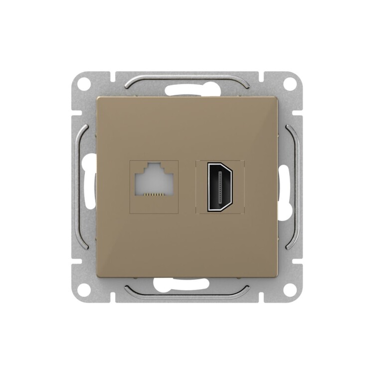 EKF Механизм розетки HDMI+RJ45 (cat5), шампань Эпика (UP1-SOC-HDMI-RJ45) превью в интернет-магазине электрики Форум Электро в Москве