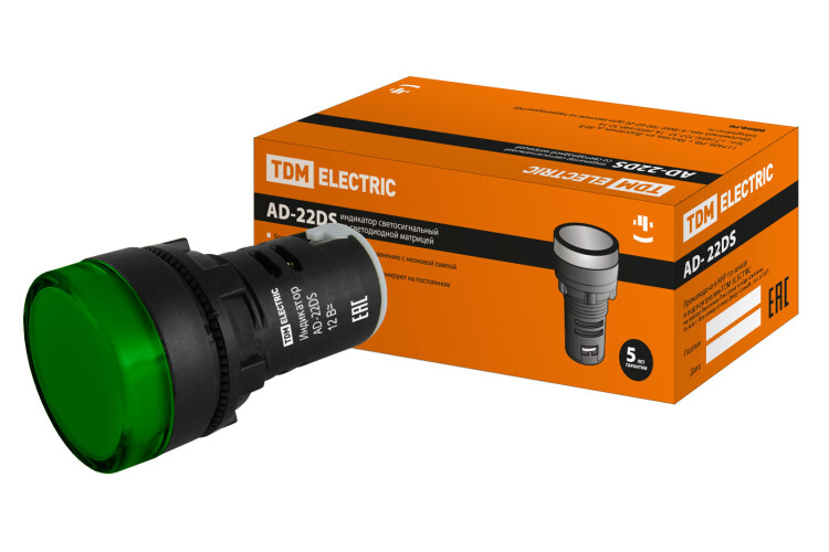 Лампа AD-22DS(LED)матрица d22мм зеленый 12В AC/DC TDM (SQ0702-0018) превью в интернет-магазине электрики Форум Электро в Москве