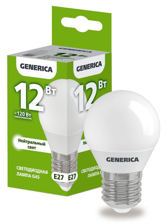 IEK GENERICA Лампа LED G45 шар 12Вт 230В 4000К E27 (LL-G45-12-230-40-E27-G) превью в интернет-магазине электрики Форум Электро в Москве