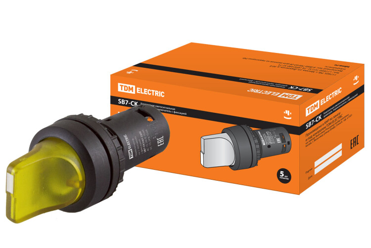 TDM Переключатель на 2 положения с фиксацией SB7-CK2561-220V короткая ручка(LED) d22мм 1з желтый (SQ0746-0057) превью в интернет-магазине электрики Форум Электро в Москве