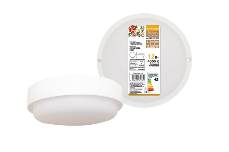 TDM Светодиодный светильник LED ДПП 3901 12Вт 4000К IP65 белый круг 155*62 мм Народный (SQ0366-0159) превью в интернет-магазине электрики Форум Электро в Москве