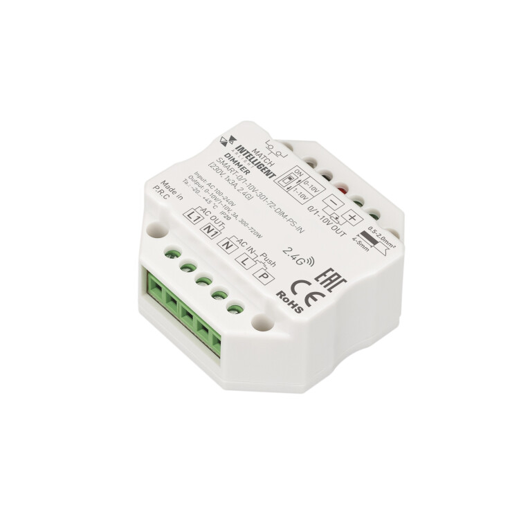 Arlight INTELLIGENTIGHT Диммер SMART-0/1-10V-301-72-DIM-PS-IN (230V, 1x3A, 2.4G) (IP20 Пластик, 5 лет) (028434(1)) превью в интернет-магазине электрики Форум Электро в Москве