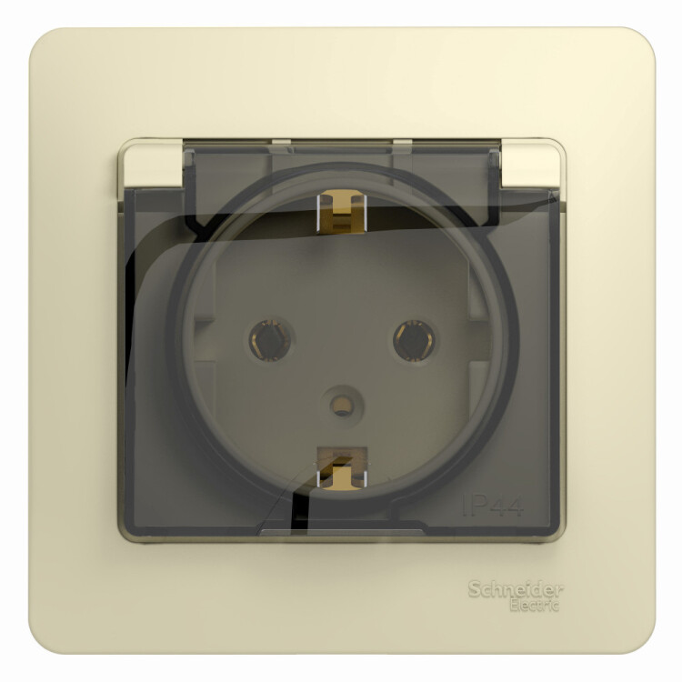 Фотография Systeme Electric Glossa Беж Розетка с/з со шторками с крышкой, IP20 (в сборе с рамкой) (GSL000246) в интернет-магазине Форум Электро в Москве Картинка Systeme Electric Glossa Беж Розетка с/з со шторками с крышкой, IP20 (в сборе с рамкой) (GSL000246) в интернет-магазине Форум Электро в Москве
