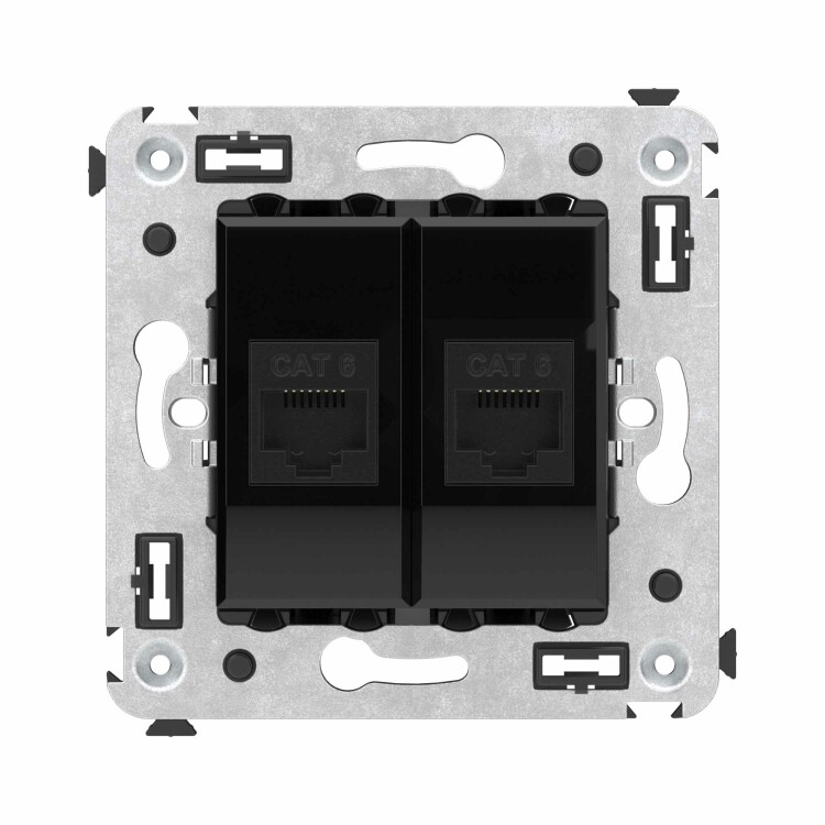 Картинка Компьютерная розетка RJ-45 без шторки в стену, кат.6 двойная, "Avanti", "Черный квадрат" (4402694) в интернет-магазине Форум Электро в Москве
