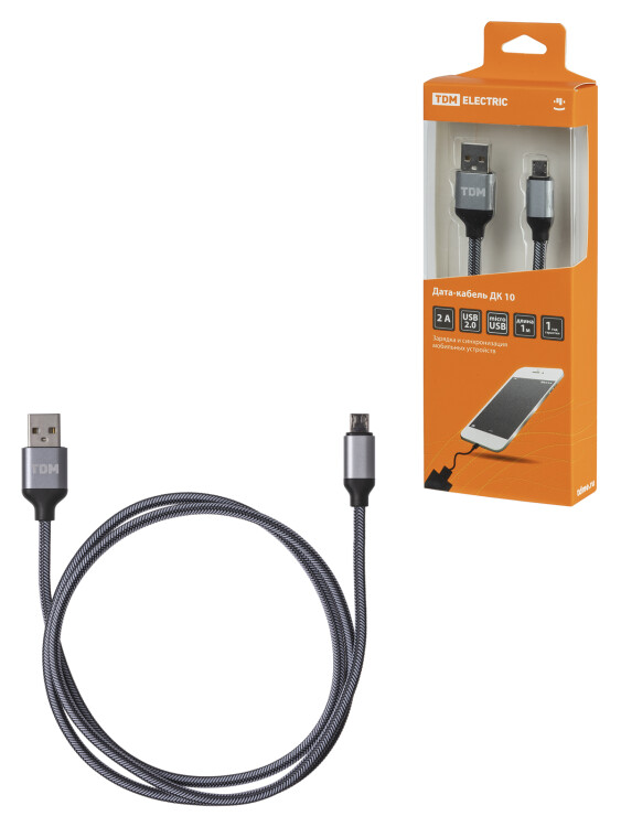 TDM Дата-кабель, ДК 10, USB - micro USB, 1 м, тканевая оплетка, серый, (SQ1810-0310) превью в интернет-магазине электрики Форум Электро в Москве