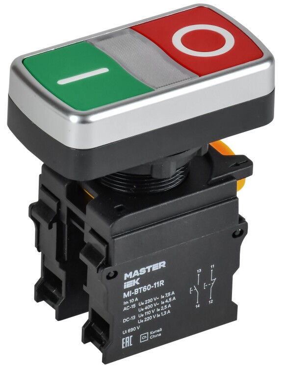 Кнопка "I-O" без подсветки d=22мм 1NO+1NC MASTER IEK (MI-BT60-11R-3-21-K51) превью в интернет-магазине электрики Форум Электро в Москве
