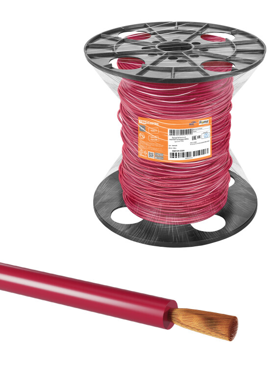 Провод ПуГВнг(А)-LS 1х4,0 ГОСТ на катушке (300м), красный TDM (SQ0124-2589) превью в интернет-магазине электрики Форум Электро в Москве