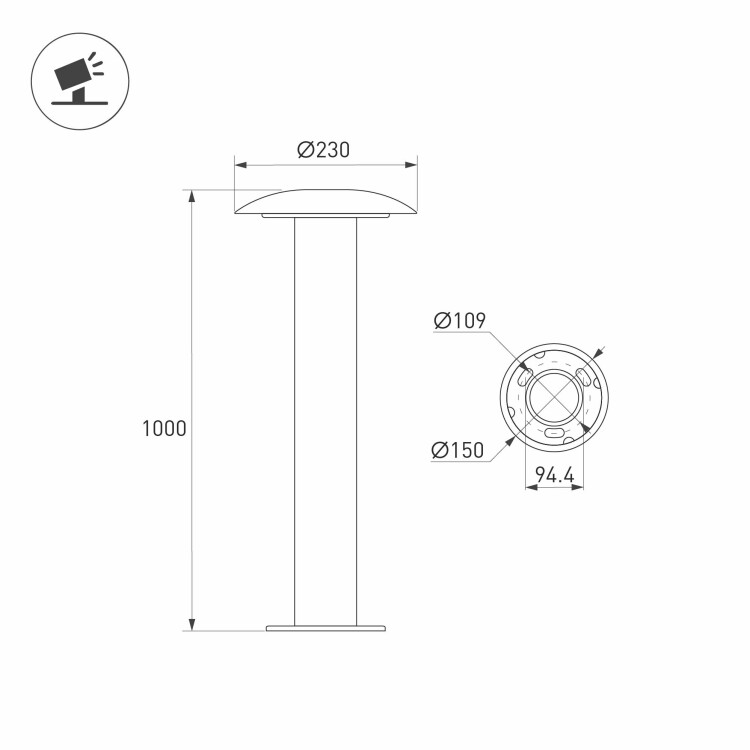 Arlight Светильник ландшафтный LGD-PILZE-H1000-20W Warm3000 (Серый, 136 deg, 230V) (IP65 Металл, 5 лет) (058045) превью в интернет-магазине электрики Форум Электро в Москве