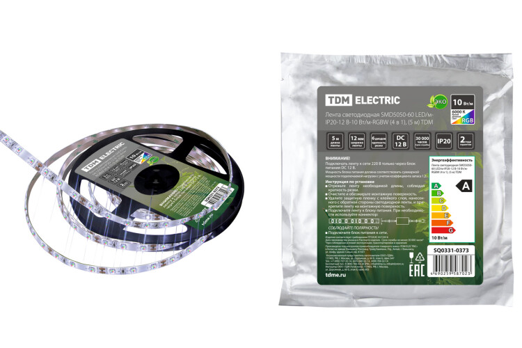 TDM Лента светодиодная SMD5050-60 LED/м-IP20-12 В-10 Вт/м-RGBW (4 в 1), (5 м) (SQ0331-0373) превью в интернет-магазине электрики Форум Электро в Москве