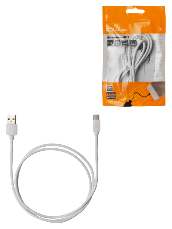 TDM Дата-кабель, ДК 5, USB - USB Type-C, 1 м, белый, (SQ1810-0305) превью в интернет-магазине электрики Форум Электро в Москве