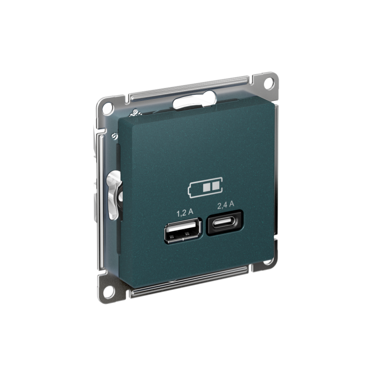 Картинка Systeme Electric AtlasDesign Изумруд USB A+С, 5В/2,4 А, 2х5В/1,2 А, механизм (ATN000839) в интернет-магазине Форум Электро в Москве