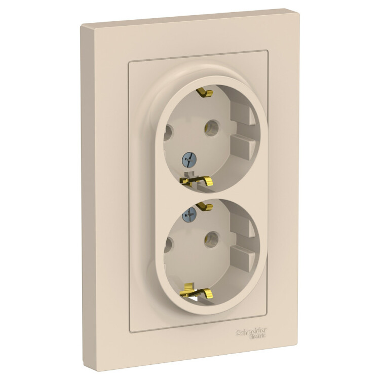 Картинка Systeme Electric AtlasDesign Беж Розетка с/з двойная, 16А, в сборе (ATN000224) в интернет-магазине Форум Электро в Москве
