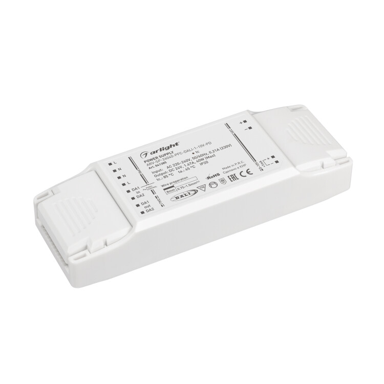 Блок питания ARV-SP-24040-PFC-DALI-1-10V-PD (24V, 1.67A, 40W) (Arlight, IP20 Пластик, 5 лет) (041385) превью в интернет-магазине электрики Форум Электро в Москве