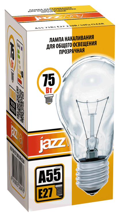 Jazzway Лампа накаливания A55 240V 75W E27 clear (Б 230-75-5) (.3320478) превью в интернет-магазине электрики Форум Электро в Москве