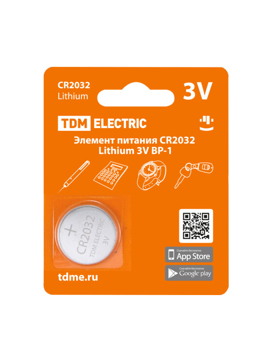 TDM Элемент питания CR2032 Lithium 3V BP-1 (SQ1702-0099) превью в интернет-магазине электрики Форум Электро в Москве