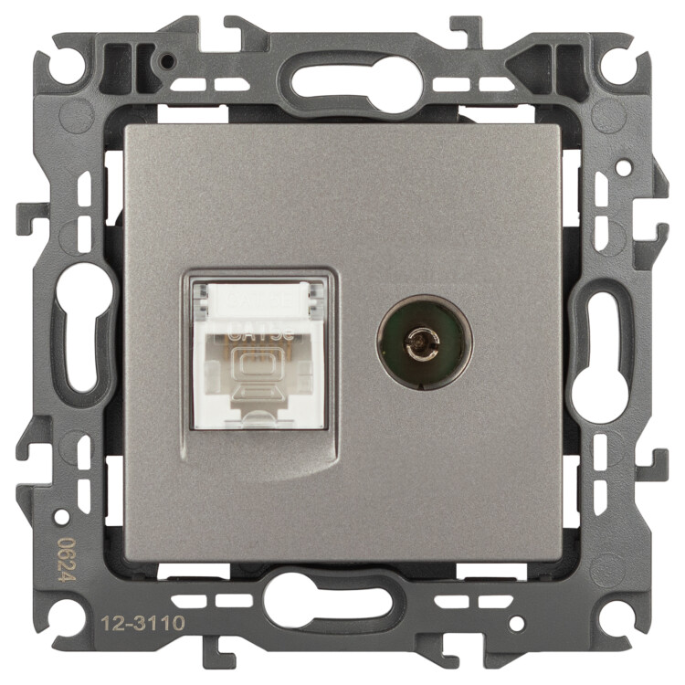 ЭРА Розетка Серия 12 12-3110-16 комбинированная RJ45+TV, титан (Б0065646) превью в интернет-магазине электрики Форум Электро в Москве