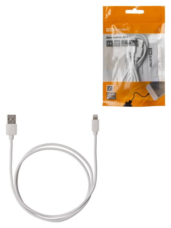 TDM Дата-кабель, ДК 6, USB - Lightning, 1 м, белый, (SQ1810-0306) превью в интернет-магазине электрики Форум Электро в Москве