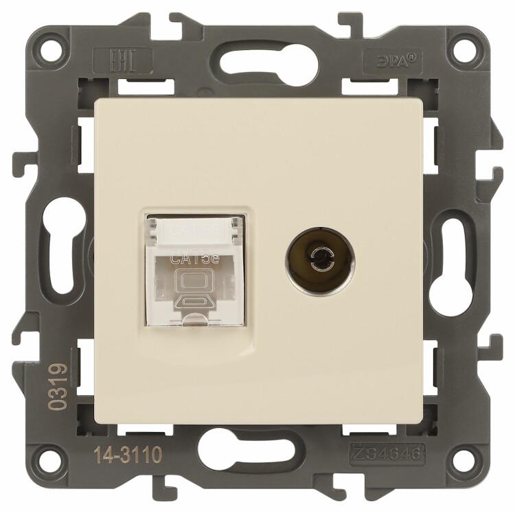 ЭРА Розетка Elegance 14-3110-02 RJ45+TV IP20 слоновая кость (Б0034315) превью в интернет-магазине электрики Форум Электро в Москве