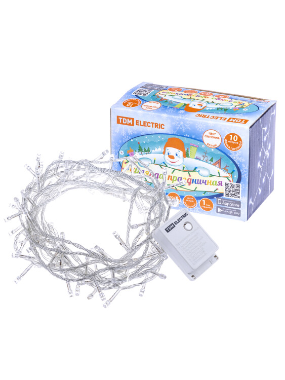 TDM Гирлянда светодиодная СГ100Б10, белая, 10м, 8 режимов, 250 В, (SQ0361-0039) превью в интернет-магазине электрики Форум Электро в Москве