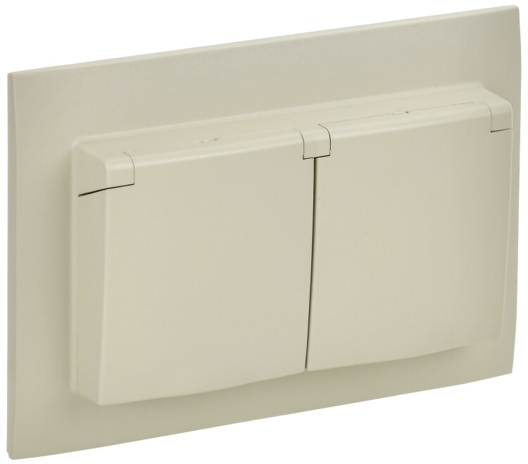 Картинка IEK SKANDY Бежевый Розетка 2-ая с/з с крышкой 16А в сборе IP44 SK-R12B (SK-R26-16-44-K10-F) в интернет-магазине Форум Электро в Москве