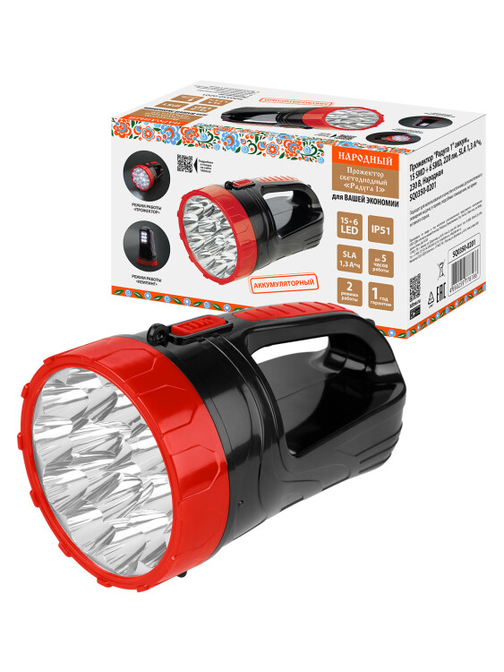 TDM Прожектор "Радуга 1" аккум., 15 SMD + 6 SMD, 220 лм, SLA 1,3 А*ч, 230 В, Народная (SQ0350-0201) превью в интернет-магазине электрики Форум Электро в Москве