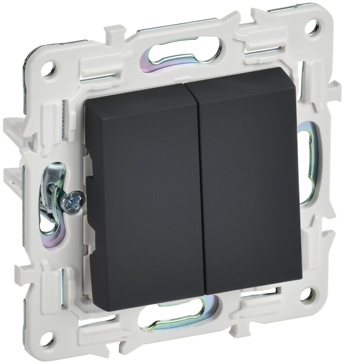 Картинка IEK SKANDY Графит Выключатель 2-клавишный проходной 10А SK-V05G (SK-V22-0-10-K53) в интернет-магазине Форум Электро в Москве