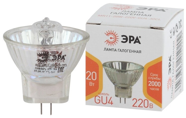 ЭРА Лампа галогенная GU4-MR11-20W-220V-30CL GU4 20Вт софит теплый белый свет (Б0044093) превью в интернет-магазине электрики Форум Электро в Москве