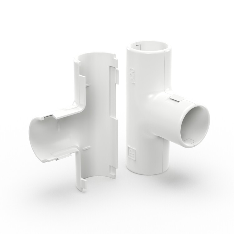 Промрукав Тройник разборный белый д20 (50шт/600шт уп/кор) (PR.07320б) превью в интернет-магазине электрики Форум Электро в Москве